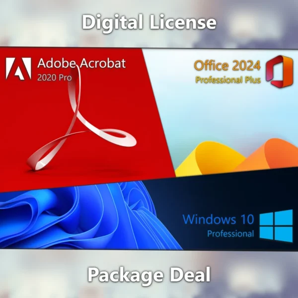 Adobe Acrobat Pro 2020, Microsoft Office 2024 Professional Plus & Microsoft Windows 11 Professional digital license keys